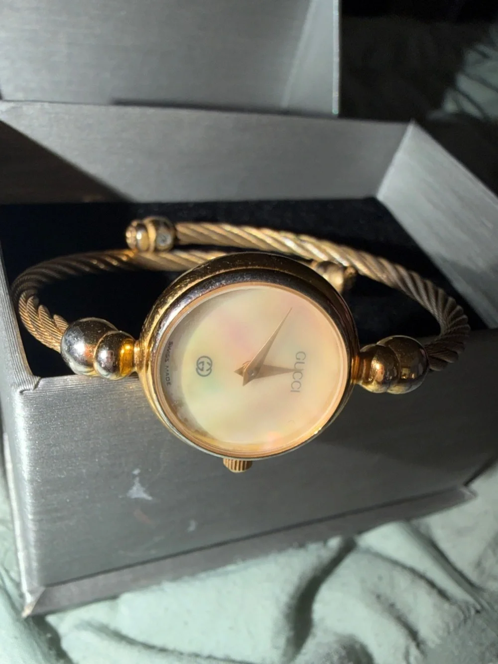 Gucci Two-Tone Cable Bangle Watch in Gold and Silver